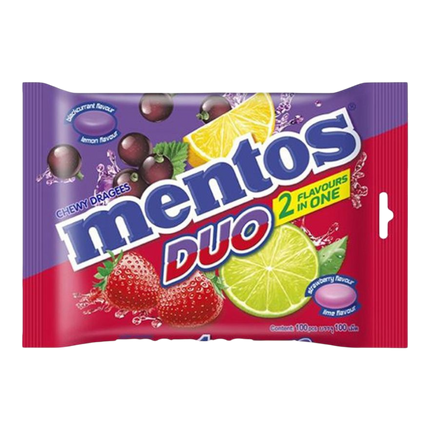 MENTOS Duo Flavour (Strawberry with Lime filling, Blackcurrent with Lemon filling) Candy 270g (Case 24)