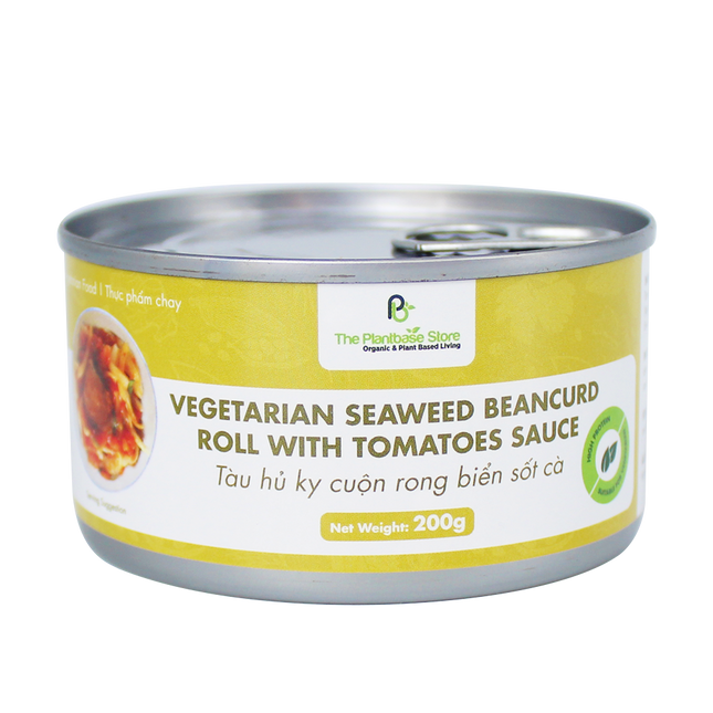 The Plantbase Store Canned Vegetarian Seaweed Beancurd Roll With Tomatoes Sauce 200g (Case 12)