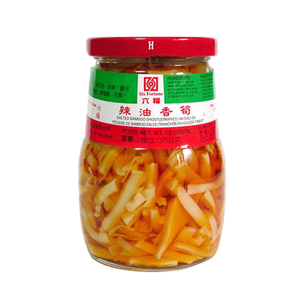 SIX FORTUNE Salted Bamboo Strips In Chilli Oil 375g (Case 24)