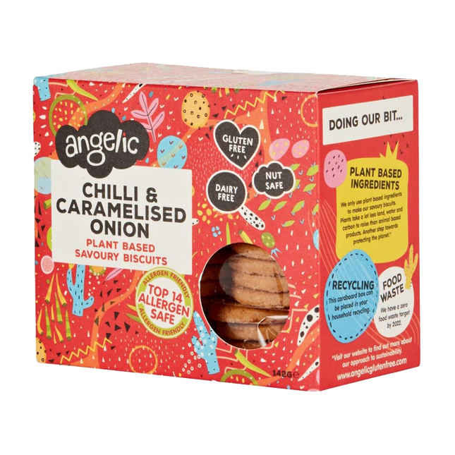 ANGELIC GLUTEN FREE Gluten Free Chilli & Caramelised Onion Savoury Biscuits 142g - Longdan Official