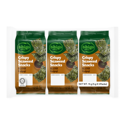 CJ BIBIGO Crispy Seaweed Snacks BBQ Flavour (3pcs) 15g (Case 12)