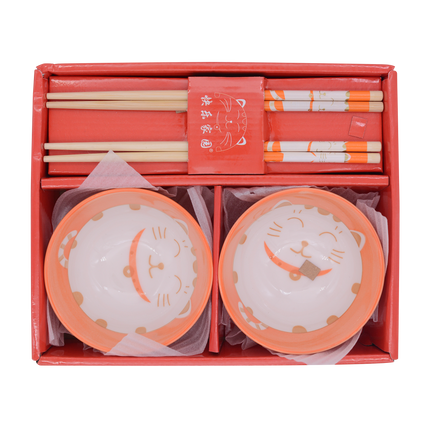 Fortune Cat Bowl and Chopstick 2 Set - Longdan Online Supermarket