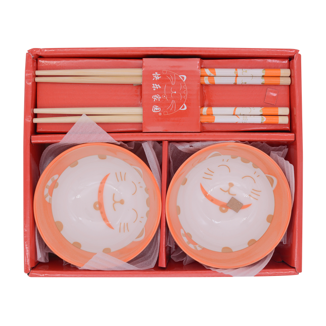 Fortune Cat Bowl and Chopstick 2 Set - Longdan Online Supermarket