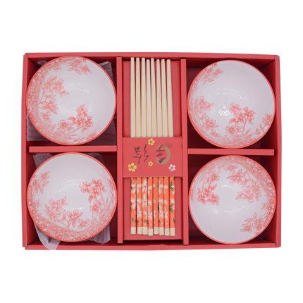 Hand-drawn Bowl and Chopstick 4 Set - Longdan Online Supermarket