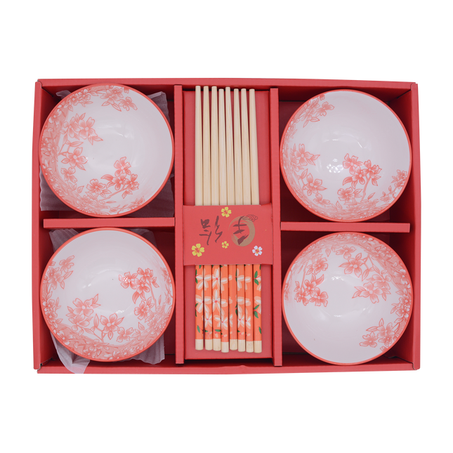 Hand-drawn Bowl and Chopstick 4 Set - Longdan Online Supermarket
