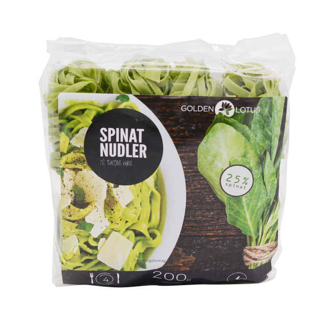 Golden Lotus Nudler, Tørrede Spinatnudler (Spinach Noodles) 200g - Longdan Online Supermarket