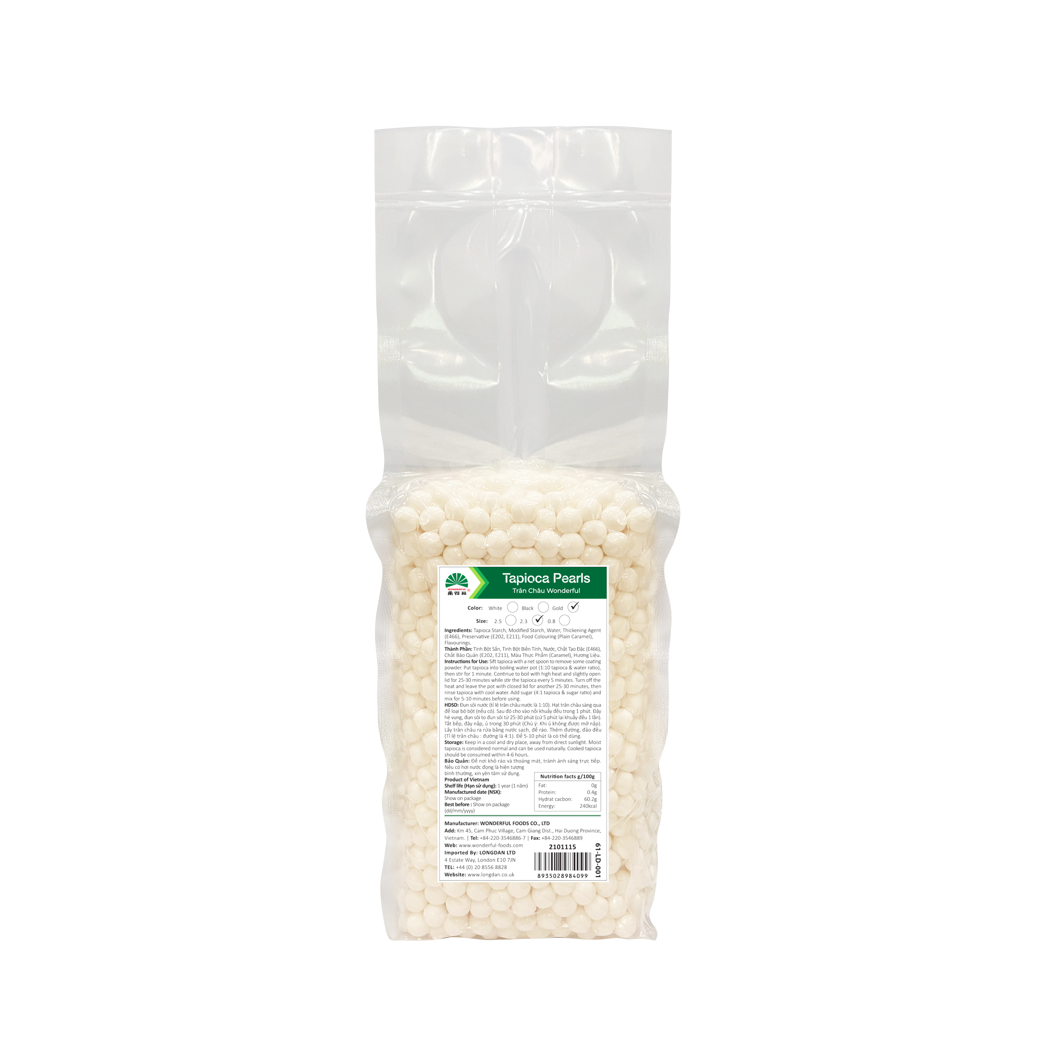 Wonderful Foods Golden Tapioca 1kg - Longdan Official Online Store