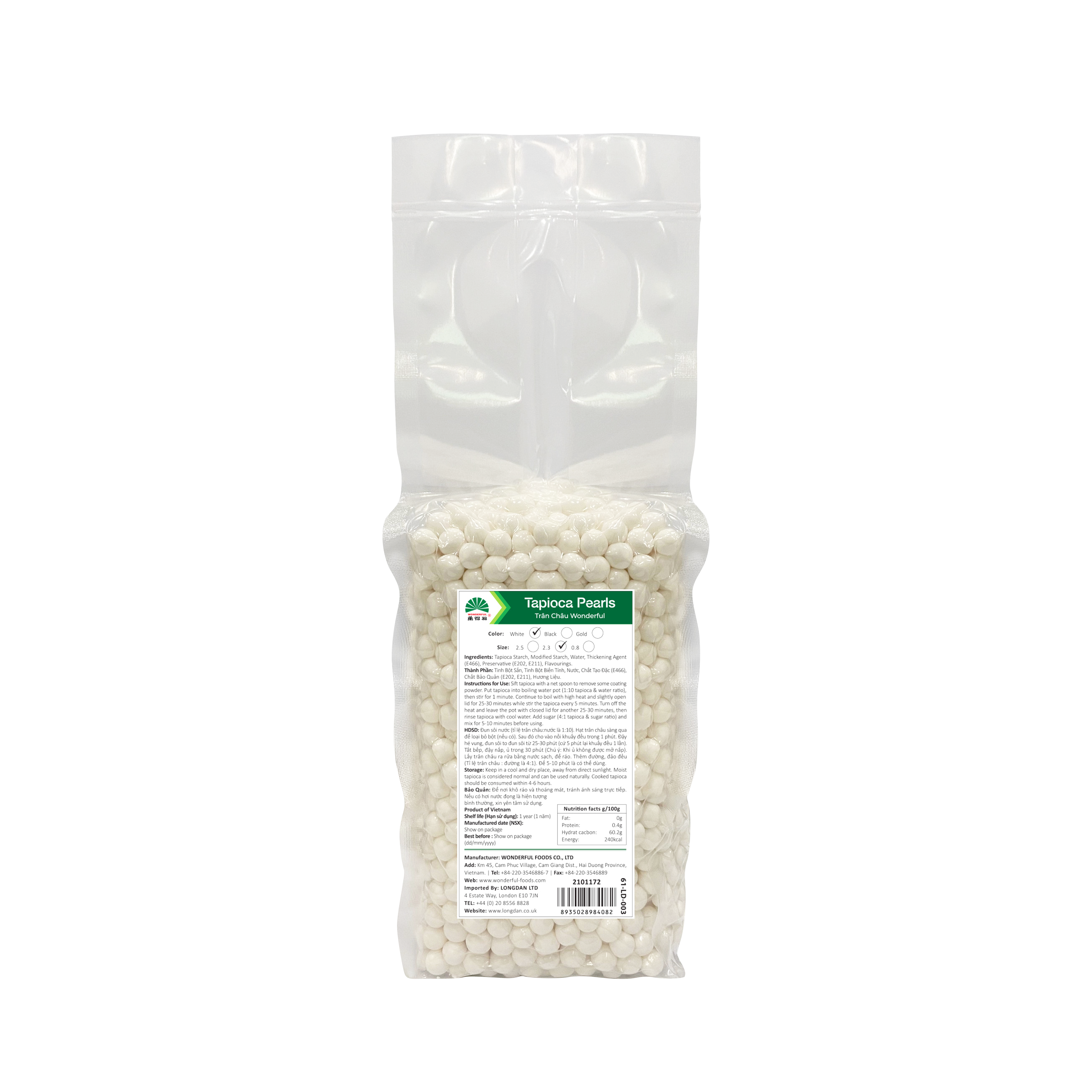Wonderful Foods White Tapioca 1kg - Longdan Official Online Store