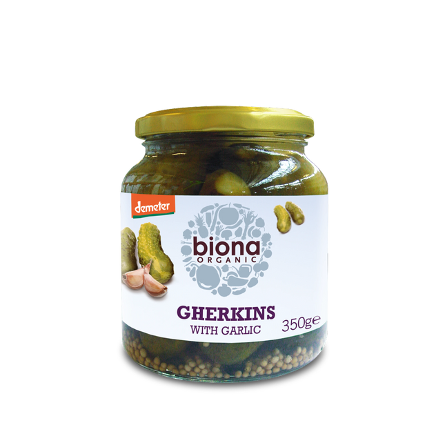BIONA Organic Gherkins w/ Garlic Demeter 350g - Longdan Online Supermarket