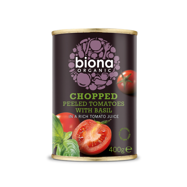 BIONA Organic Chopped Tomatoes w/ Fresh Basil - no BPA 400g - Longdan Online Supermarket