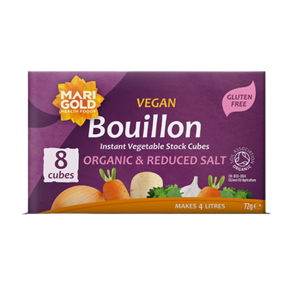 MARIGOLD ORG GF Bouillon Cube Purple - Low Salt Yeast Free (8pcs) 72g (Case 12)