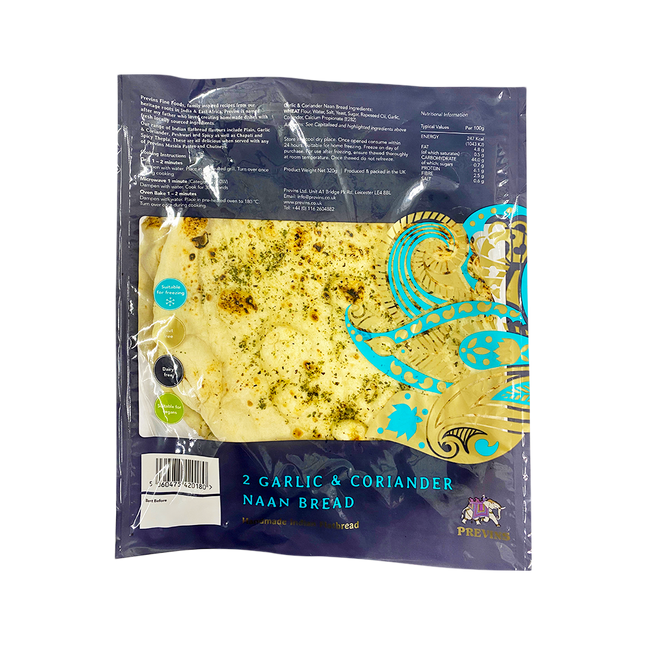 PREVINS Garlic & Corriander Tandoori Naan 320g (BBD 20/12/2022) (Case 15)