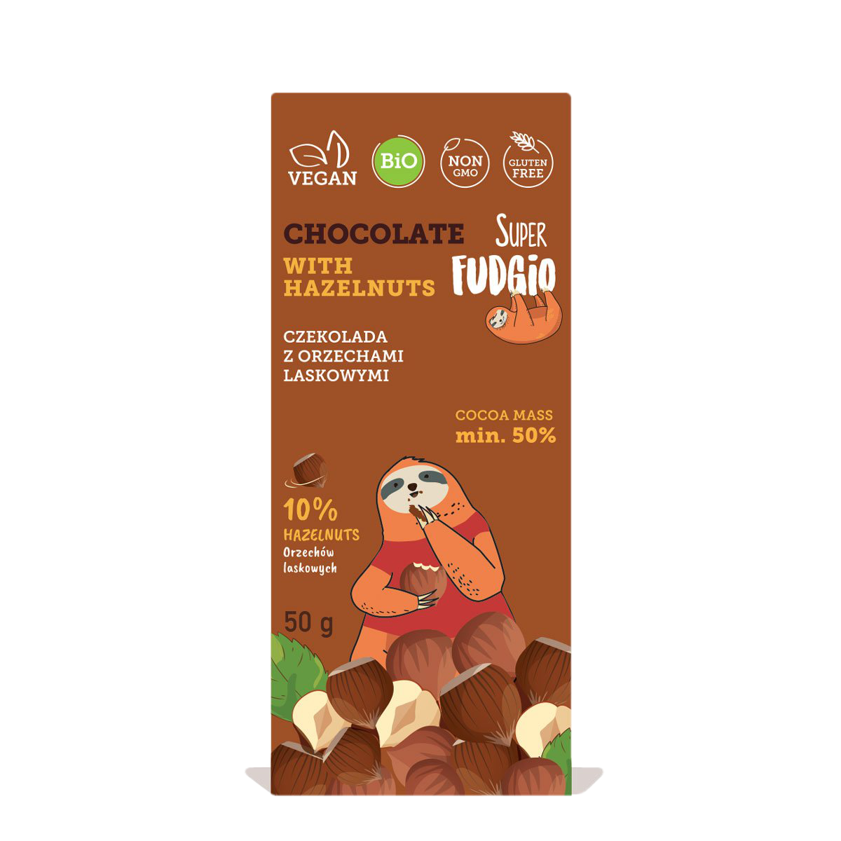 Super Fudgio Organic & Vegan Chocolate with hazelnuts 50g - Longdan Online Supermarket