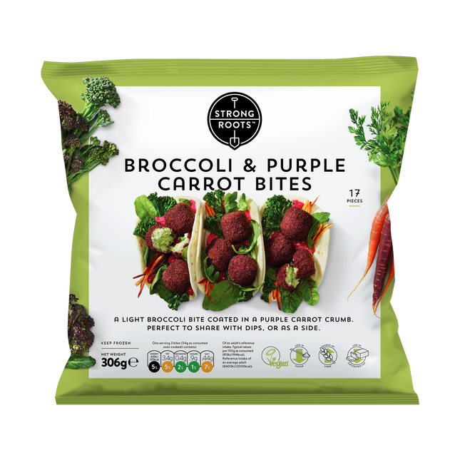STRONG ROOTS Broccoli & Purple Carrot Bites 306GR (Frozen) - Longdan Official Online Store