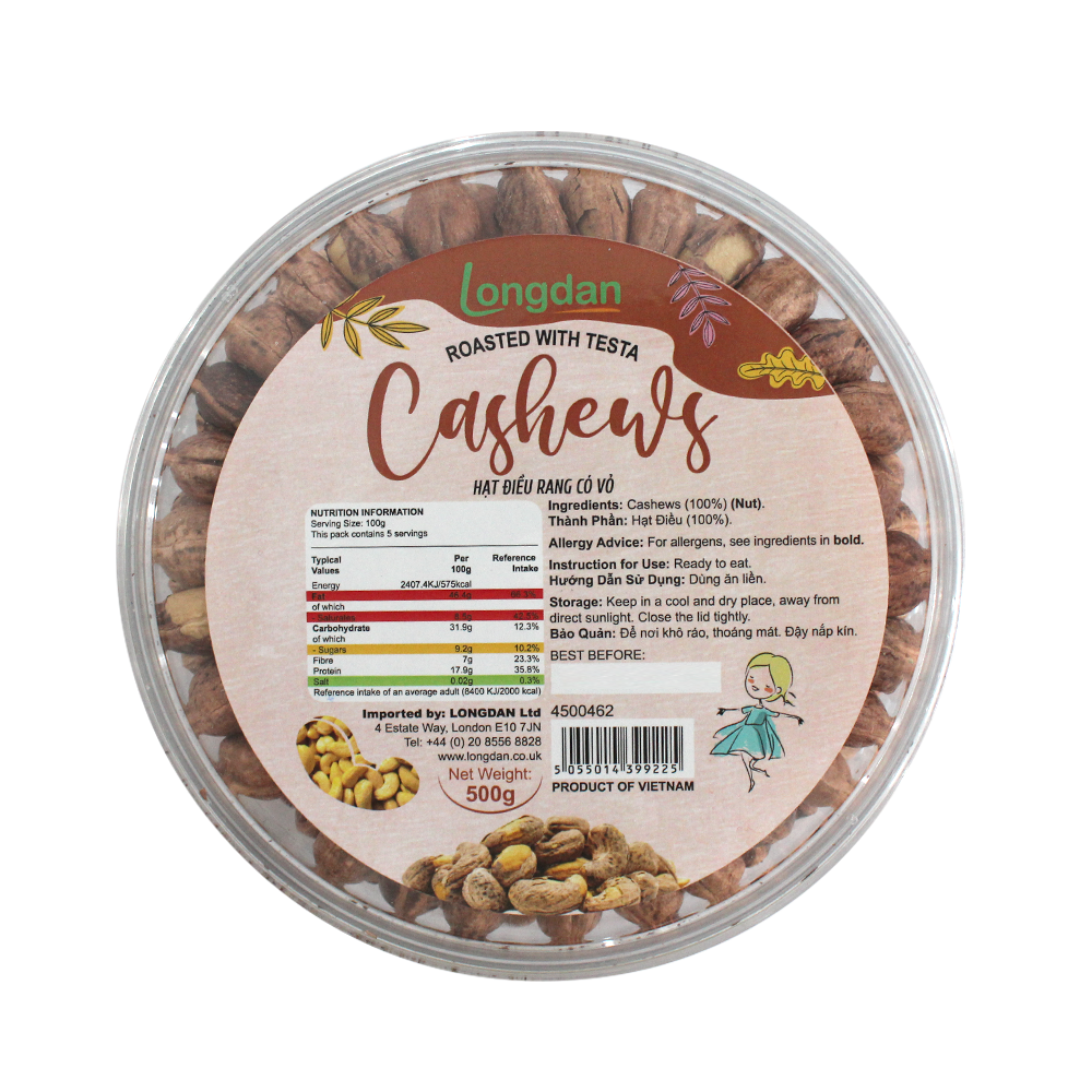 Longdan Roasted Cashews With Testa 500g (Case 10)