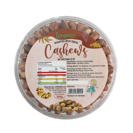 Longdan Roasted Cashews With Testa 500g (Case 10)