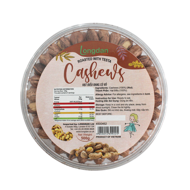 Longdan Roasted Cashews With Testa 500g (Case 10)