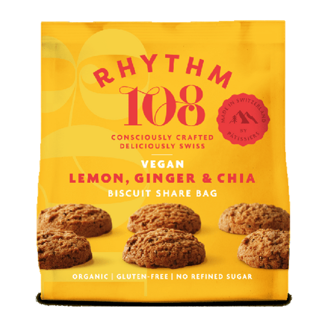 RHYTHM 108 Lemon Ginger Chia Biscuits 135g (Case 8)