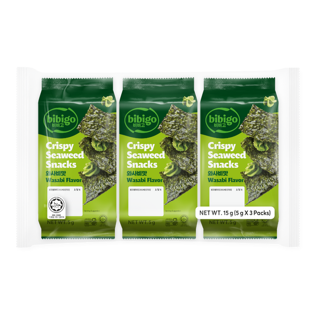 CJ BIBIGO Crispy Seasoned Snacks Wasabi Flavour (3pcs) 15g (Case 12)