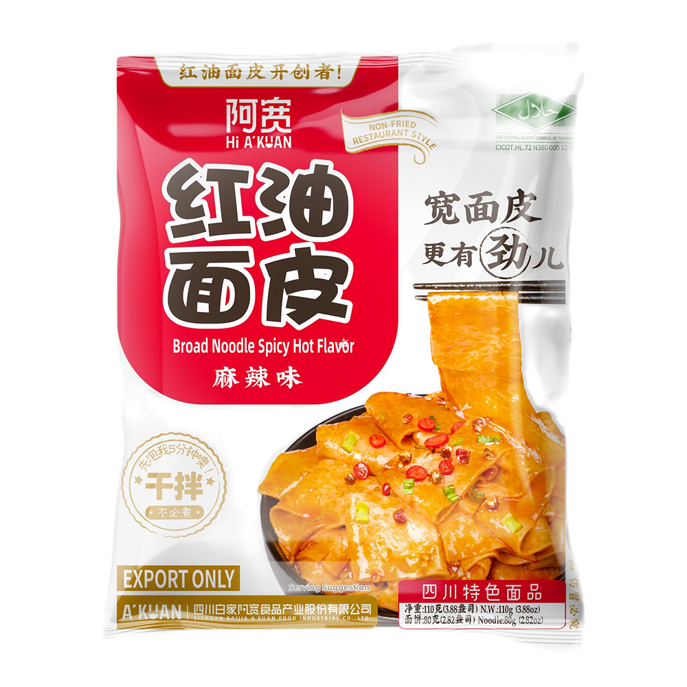 BAI JIA A-Kuan Broad Noodle (Bag) - Spicy Flavour 115g (Case 20)