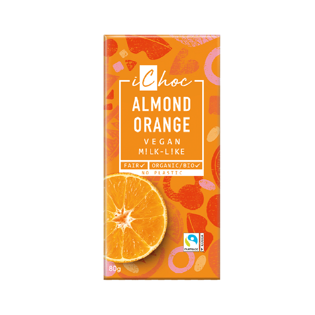 ICHOC Organic Chocolate Bar Almond Orange 80g - Longdan Official