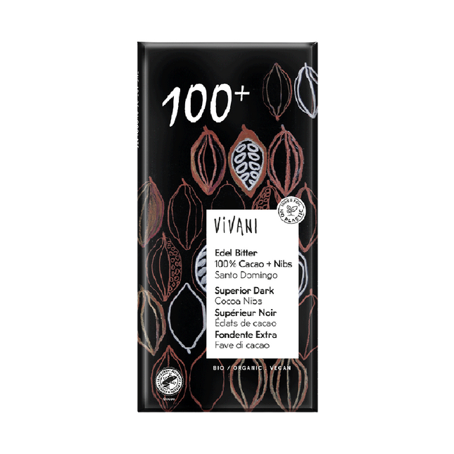 VIVANI Organic Chocolate Superior Dark 100+ With Cocoa Nibs 80g - Longdan Official