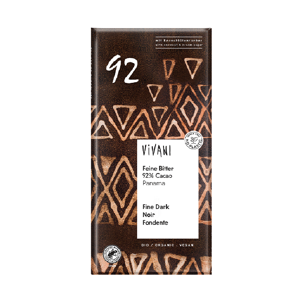VIVANI Organic Chocolate Fine Dark Coconut Blossom Sugar 92% Cocoa 80g - Longdan Official