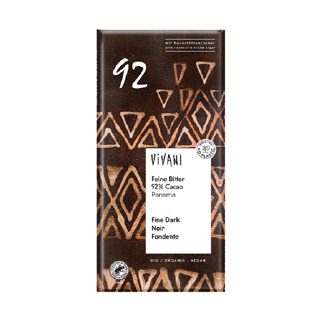 VIVANI Organic Chocolate Fine Dark Coconut Blossom Sugar 92% Cocoa 80g - Longdan Official