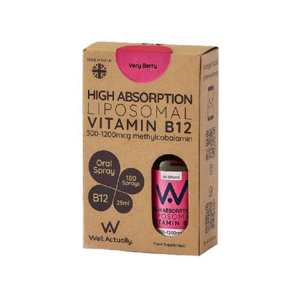 WELL ACTUALLY Liposomal Vitamin B12 Methycobalamin 300 - 1200mcg Spray Very Berry Flavour 25ML - Longdan Official