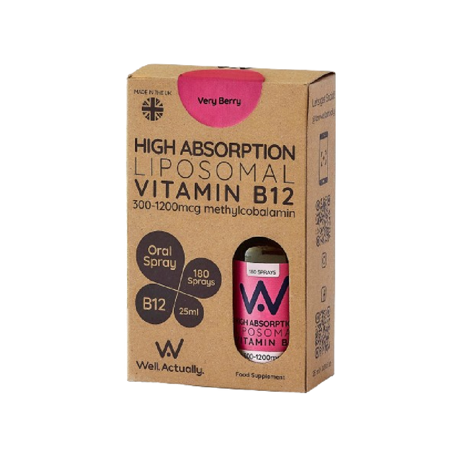 WELL ACTUALLY Liposomal Vitamin B12 Methycobalamin 300 - 1200mcg Spray Very Berry Flavour 25ML - Longdan Official