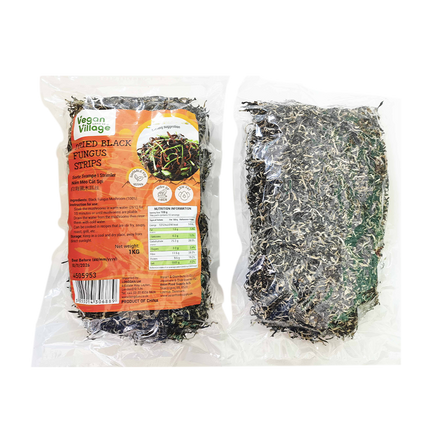 VEGAN VILLAGE Dried Black Fungus Strips 1kg (Case 10)
