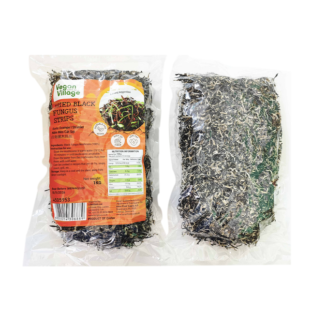 VEGAN VILLAGE Dried Black Fungus Strips 1kg (Case 10)