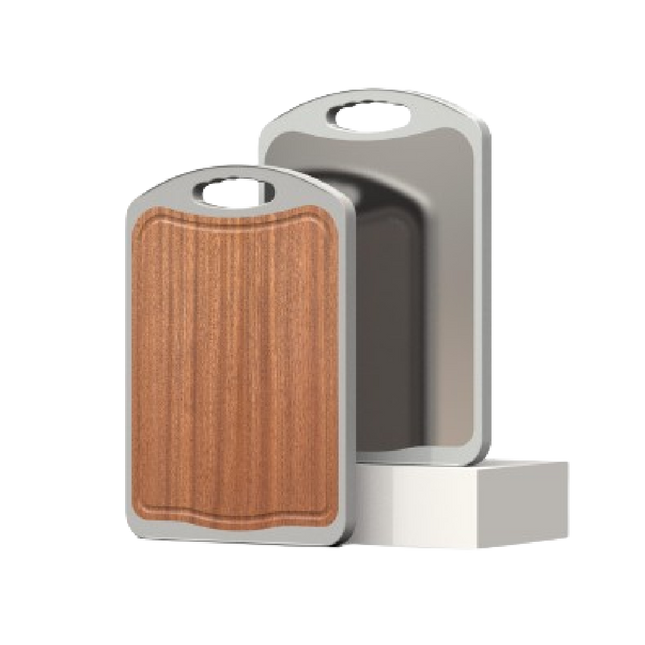 DE CHANG Whole Wood & 304 Stainless Steel Double-Sided Chopping Board 39 x 27cm (Case 10)