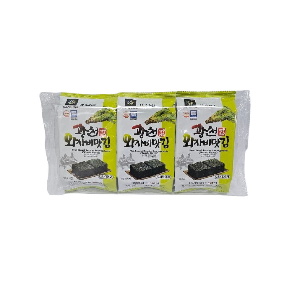 GWANGCHEON Crispy Seaweed Snacks Wasabi Flavour (3pcs) 12g (Case 24)