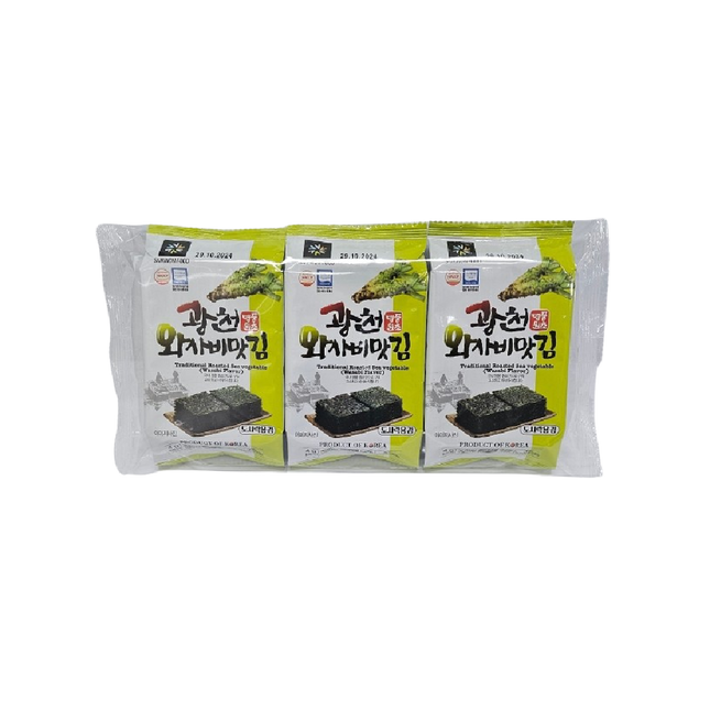 GWANGCHEON Crispy Seaweed Snacks Wasabi Flavour (3pcs) 12g (Case 24)