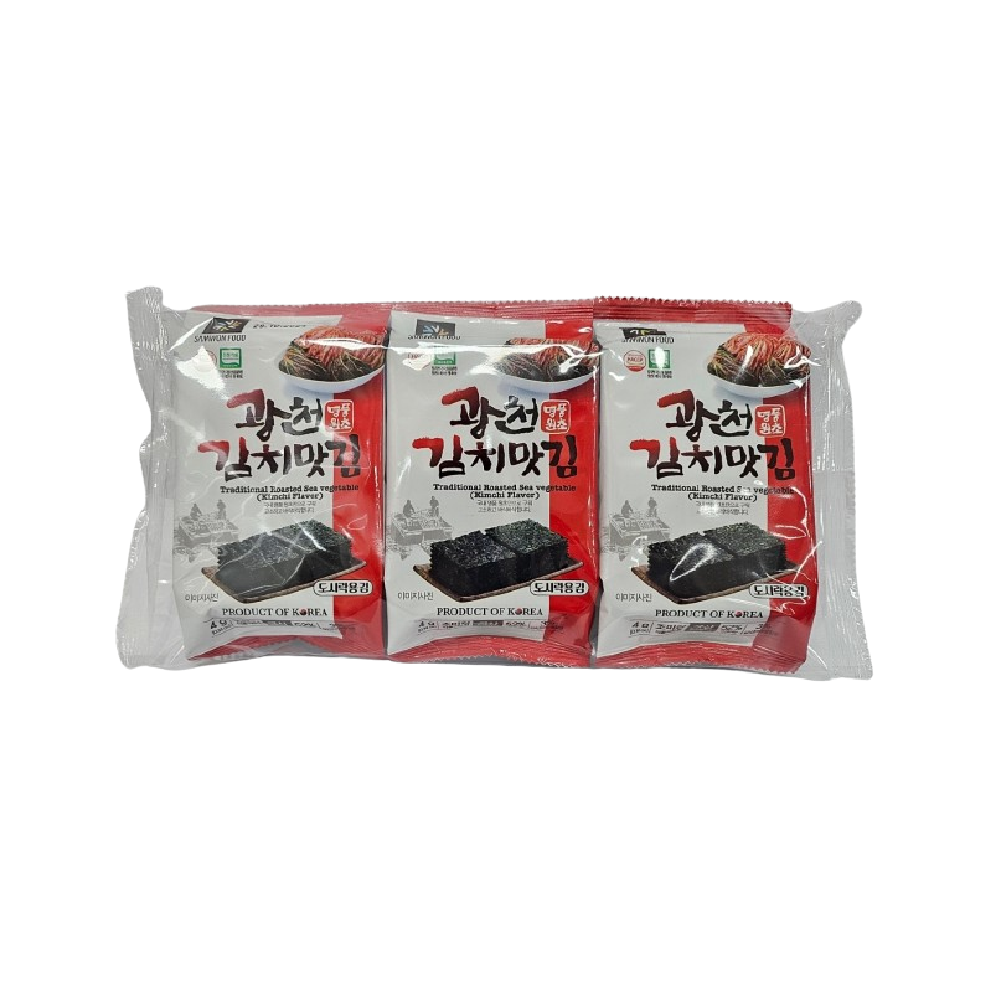 GWANGCHEON Crispy Seaweed Snacks Kimchi Flavour (3pcs) 12g (Case 24)