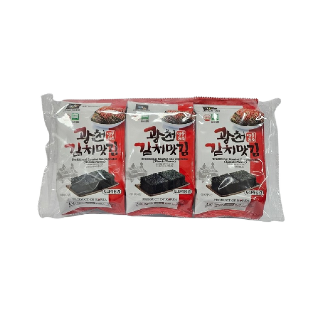 GWANGCHEON Crispy Seaweed Snacks Kimchi Flavour (3pcs) 12g (Case 24)