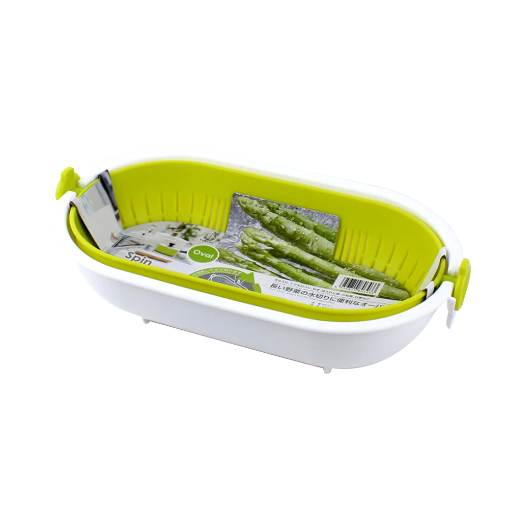 KOKUBO Spin Wheel Colander Oval - Green (Case 30)