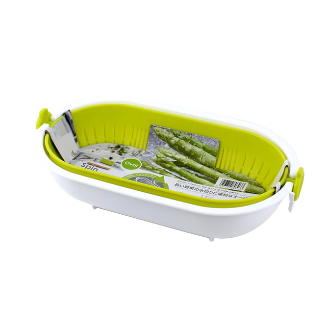 KOKUBO Spin Wheel Colander Oval - Green (Case 30)