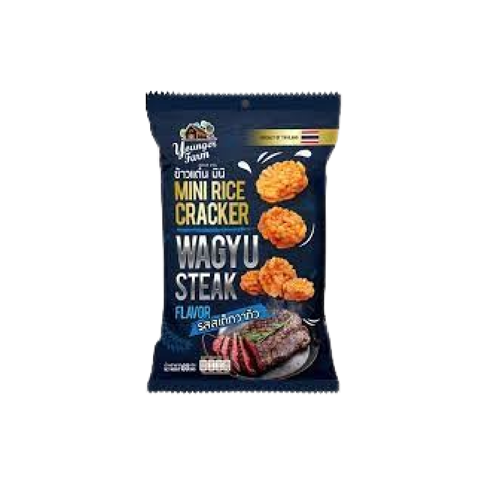 YOUNGER FARM Mini Rice Cracker Wagyu Steak Flavour 60g (Case 24)