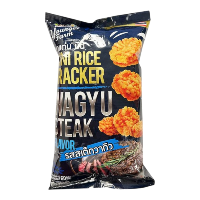 YOUNGER FARM Mini Rice Cracker Wagyu Steak Flavour 60g (Case 12)