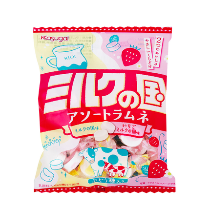 KASUGAI Milk and Strawberry Ramune Candy 50g  (Case 24)
