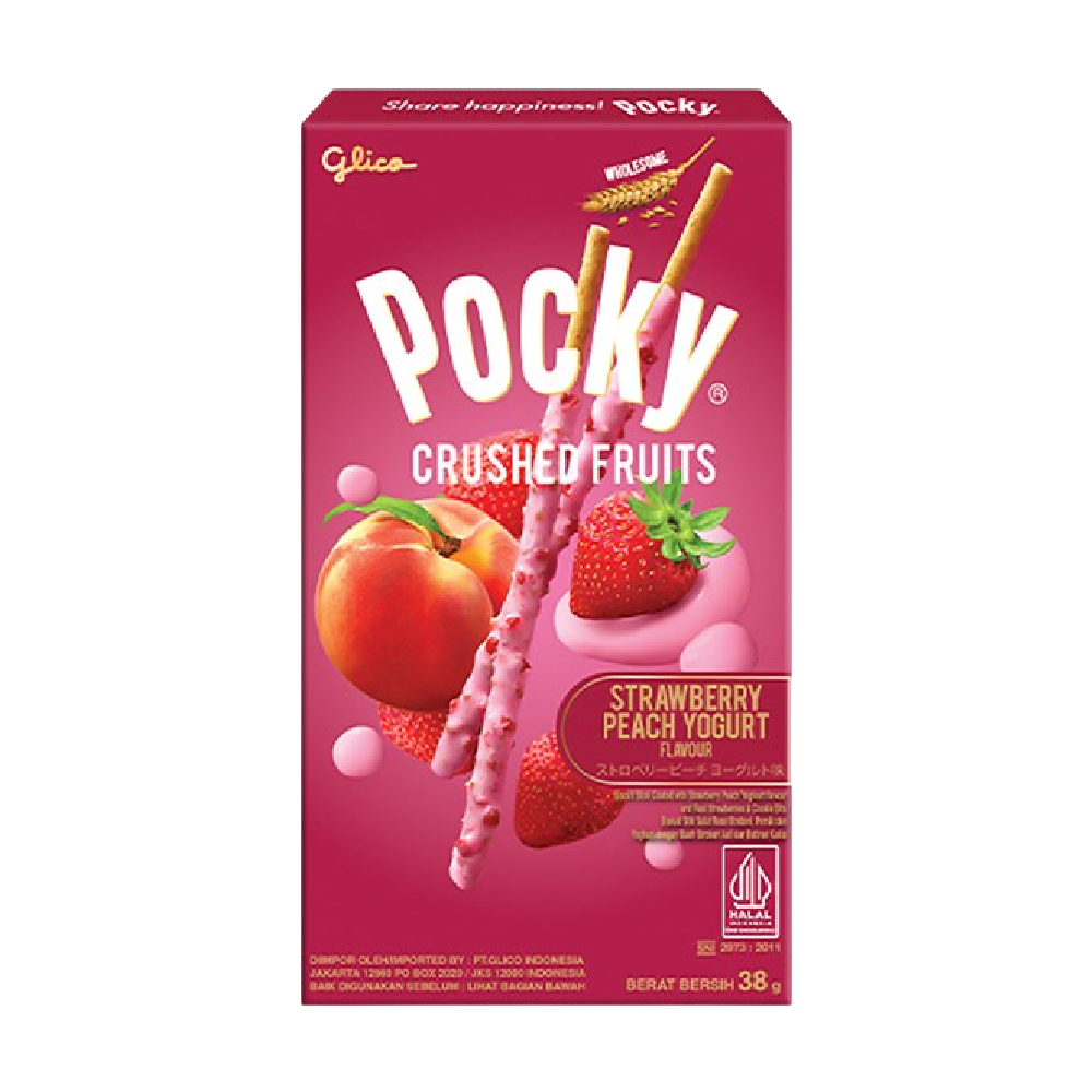 GLICO POCKY Crushed Fruits - Strawberry Peach Yoghurt 38g (Case 60)