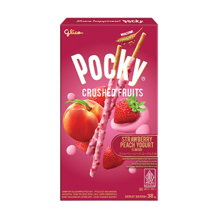 GLICO POCKY Crushed Fruits - Strawberry Peach Yoghurt 38g (Case 60)