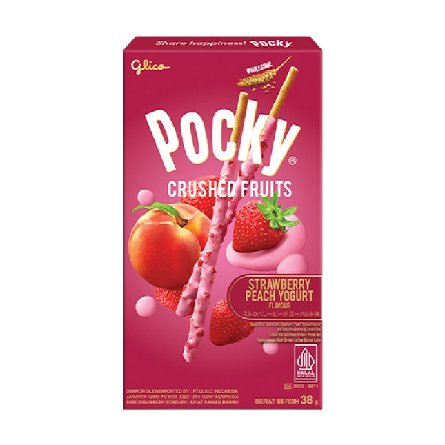 GLICO POCKY Crushed Fruits - Strawberry Peach Yoghurt 38g (Case 60)