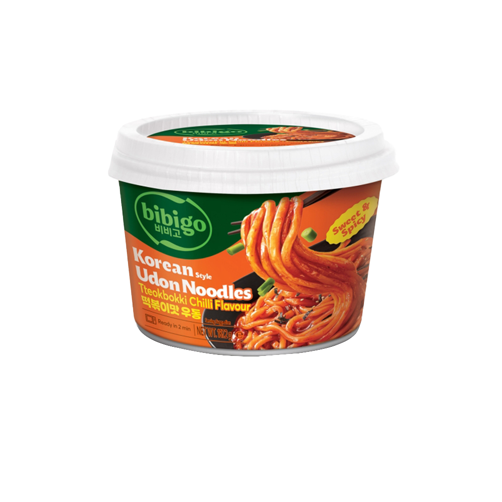 CJ BIBIGO Udon Noodles Tteokbokki Chili Flavour 187g (Case 6)