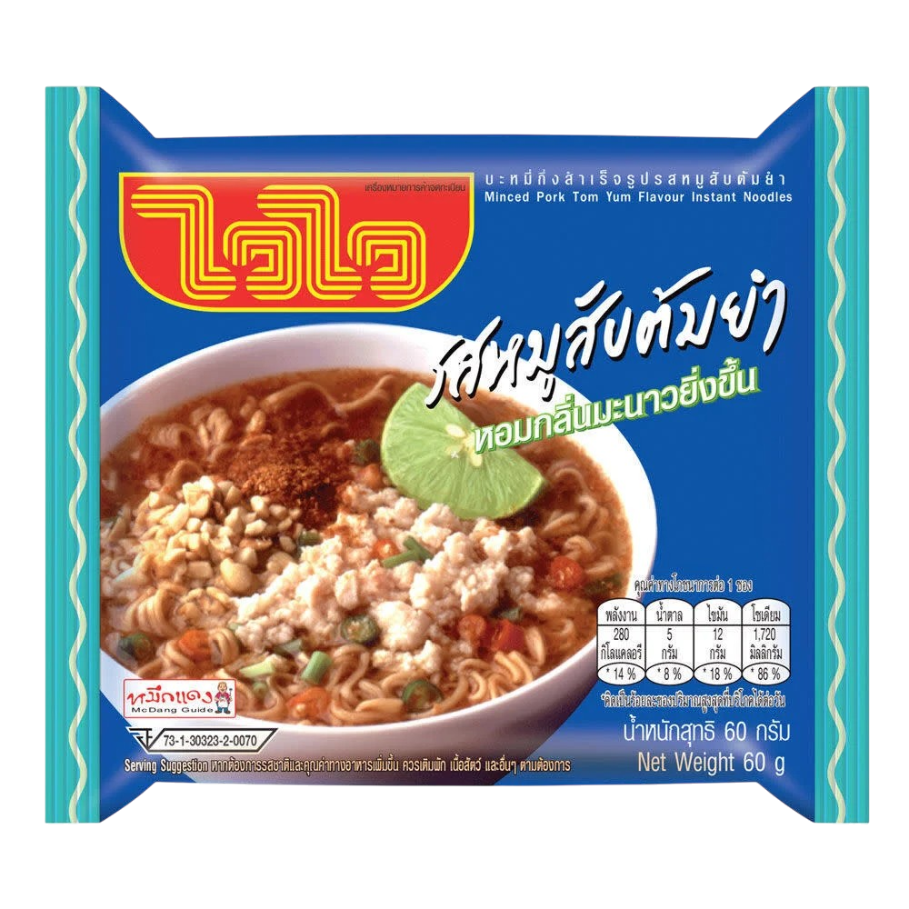WAI WAI Tom Yum Sour Soup Flavour Instant Noodles 60g (Case 30)