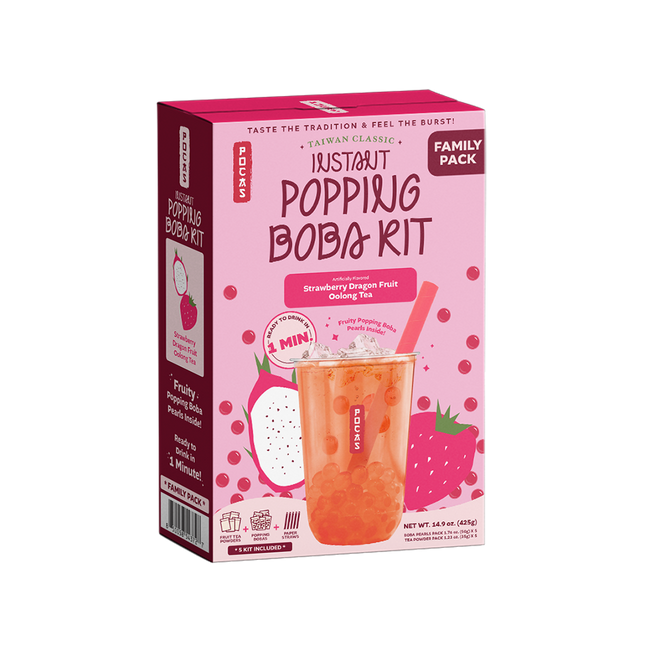 POCAS Popping Boba DIY Kit - Strawberry Dragon Fruit Oolong Tea (5 packs) 425g (Case 12)
