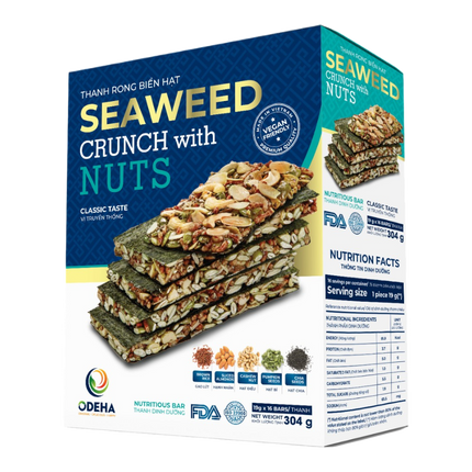 ODEHA Seaweed Crunch With Nuts - Classic Taste (19Gr x 16 bars) (Case 384)