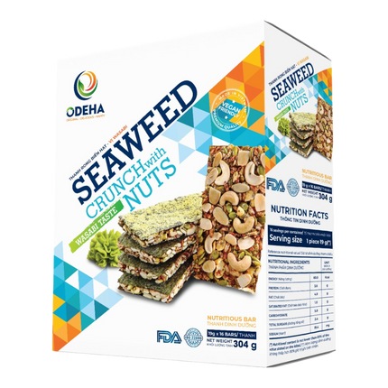 ODEHA Seaweed Crunch With Nuts - Wasabi Taste (19Gr x 16 bars) (Case 384)